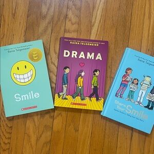 Set of three Raina Telgemeier books. Smile, Drama, Share Your Smile (hardback)